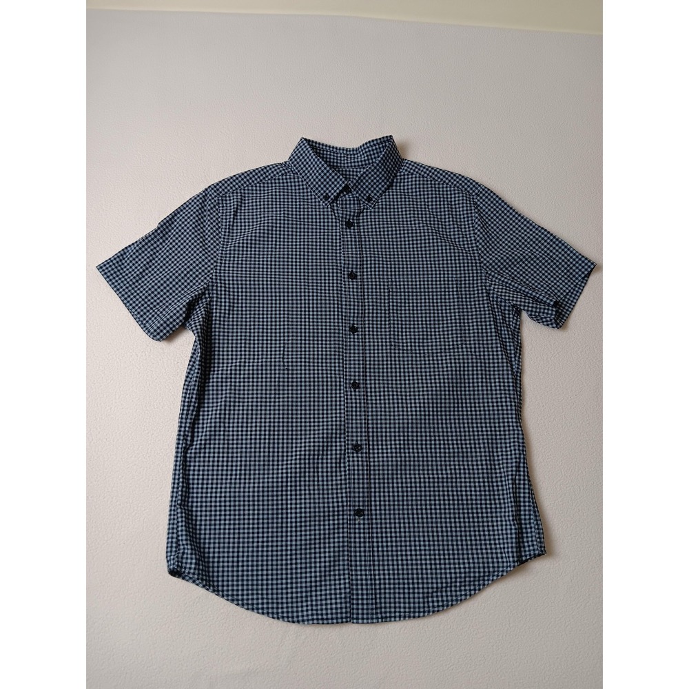 Goodfellow & Co Shirt Mens M Blue Check Short Sleeve Button-Up Casual Cotton